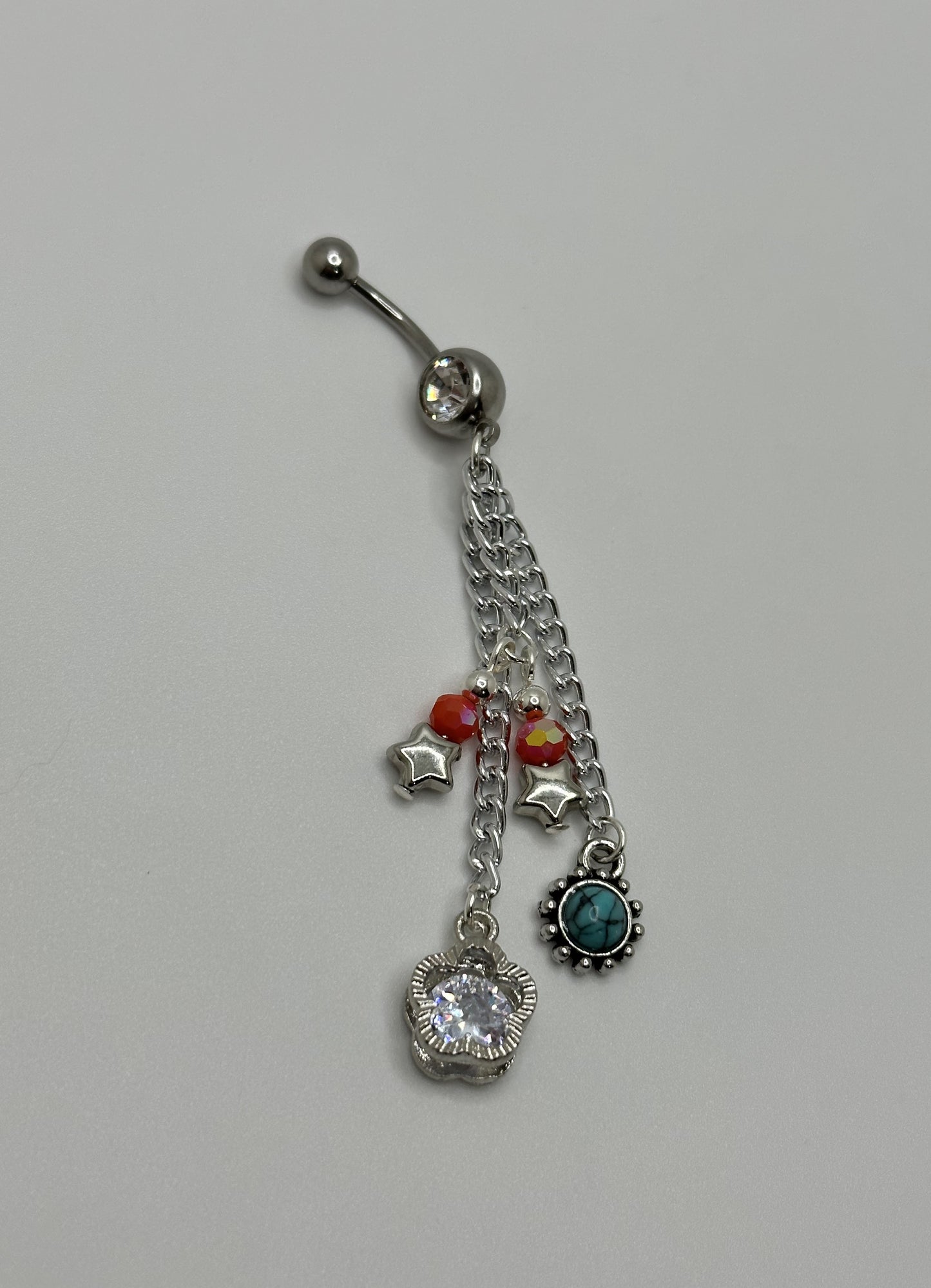 Turquoise CZ Charm Belly Button Ring Zircon Stainless Steel