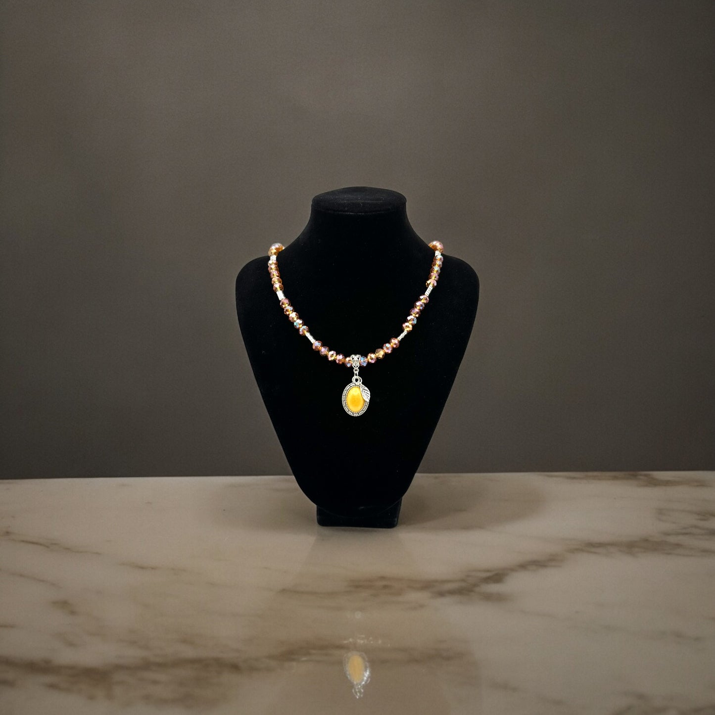 Glass Crystals Necklace with Resin Cabochon Pendant