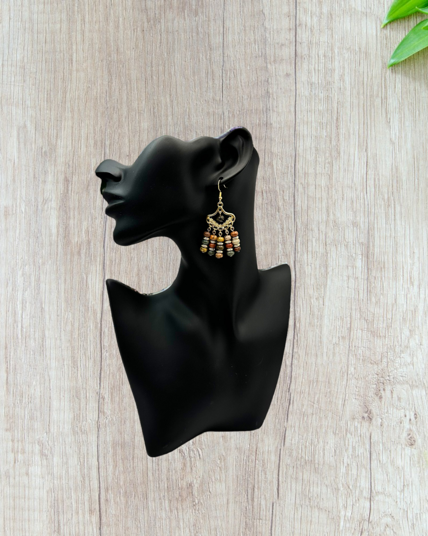 Picasso Jasper Gemstone 925 Gold-finished Sterling-silver plated Earrings