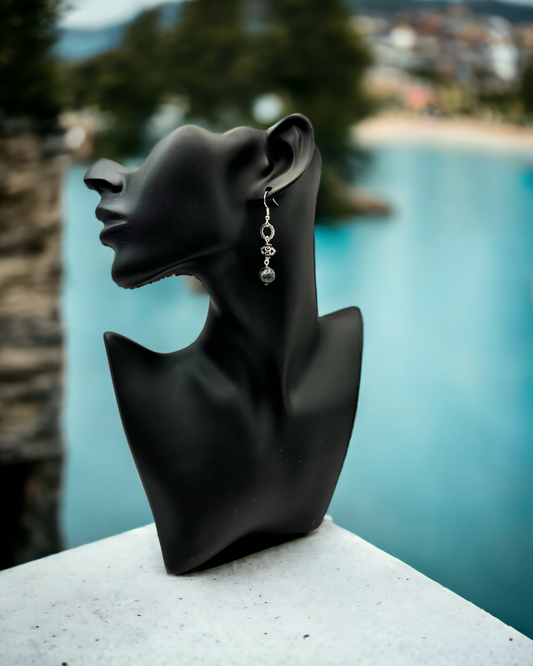Black Larvikite Gemstone Antique Silver Silver-plated Drop Earrings