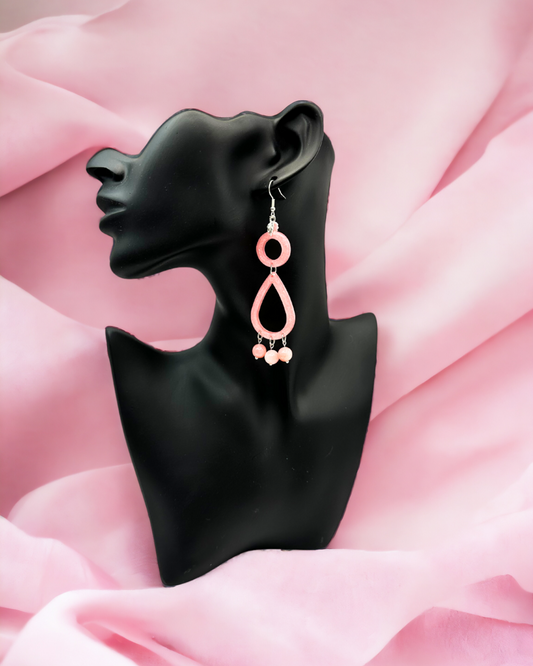 Pink Teardrop with Jade Beads Earrings