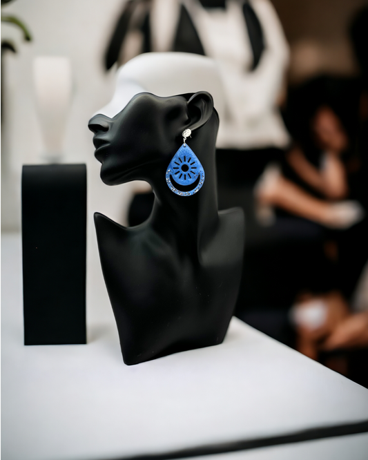 Large Blue Teardrop with Silver Accents Earrings
