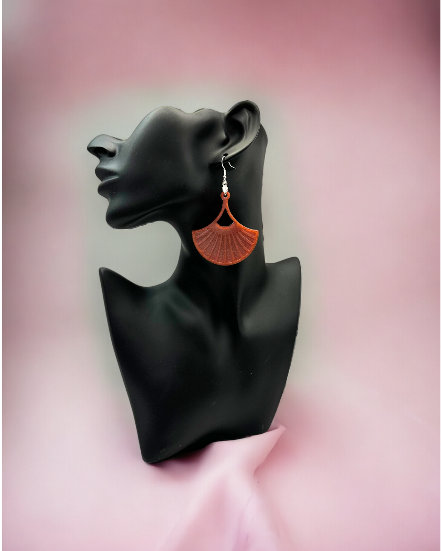 Large Fan Earrings with a Blue Green Purple Red Chameleon Effect