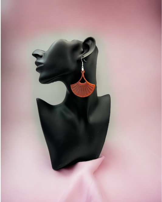 Large Fan Earrings with a Blue Green Purple Red Chameleon Effect