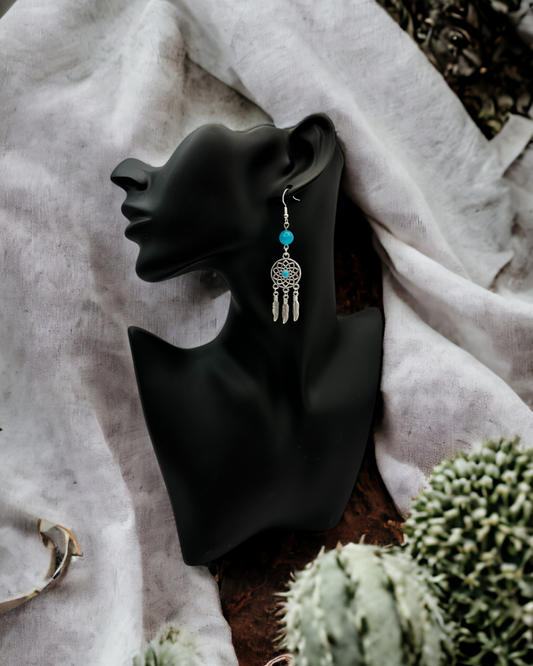 Dreamcatcher earrings with Amazonite Crystals