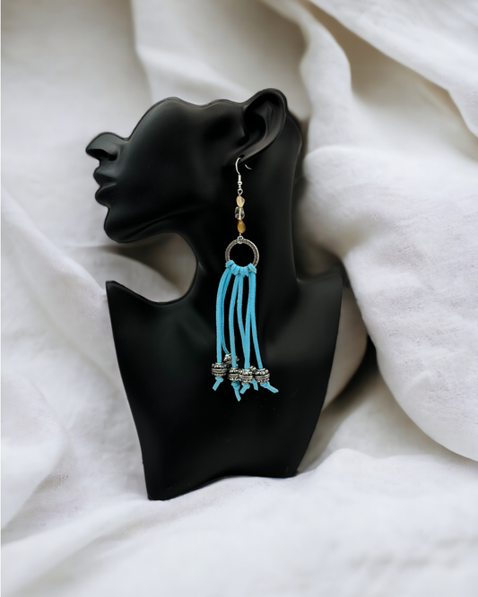 Citrine and Leather Fringe Dangle Earrings