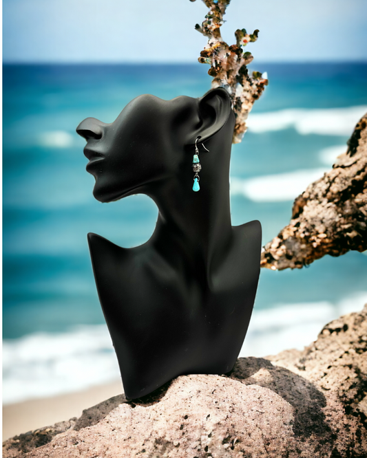 Natural Turquoise Teardrops and Howlite Nuggets Drop Earrings