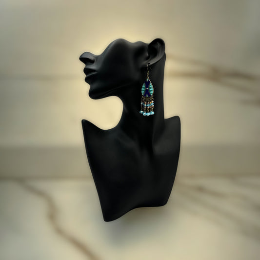 Blue and Amber Glass Crystal Earrings