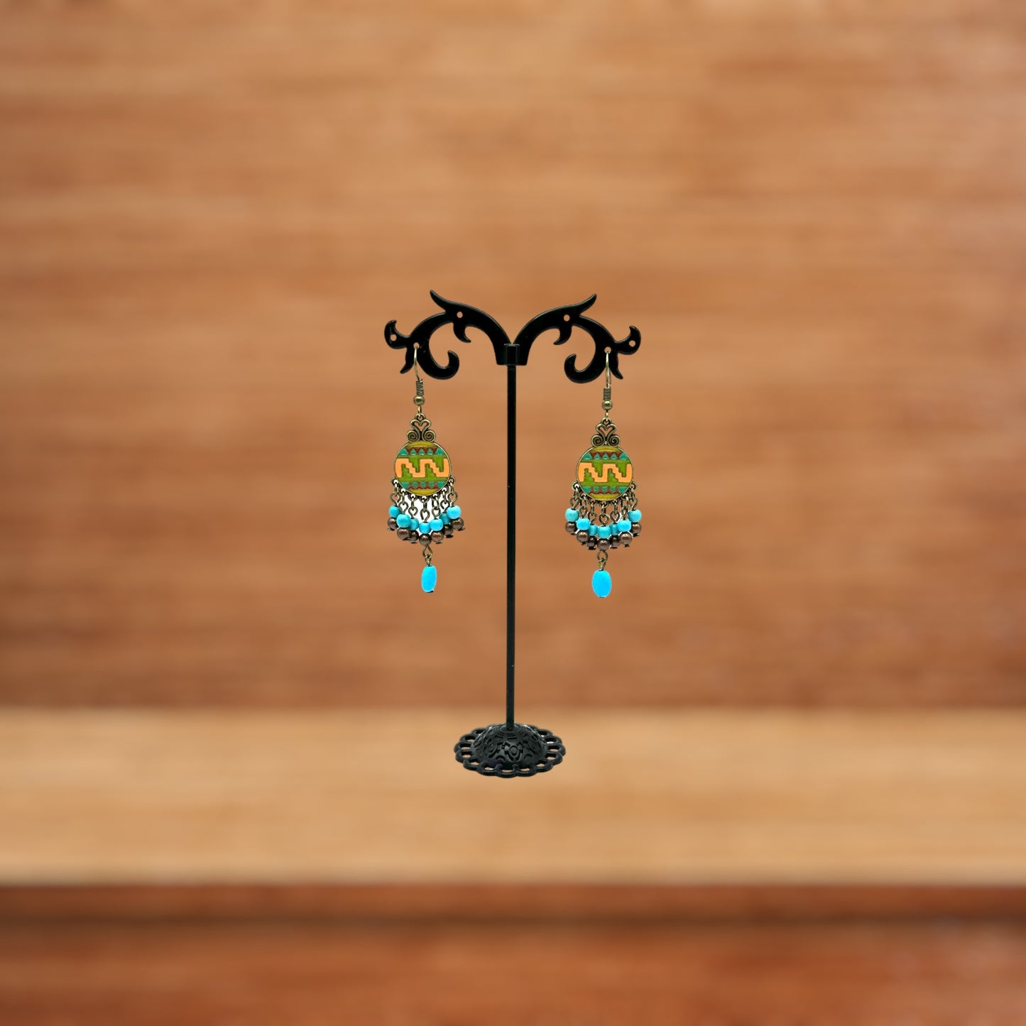Turquoise and Bronze Aztec Earrings