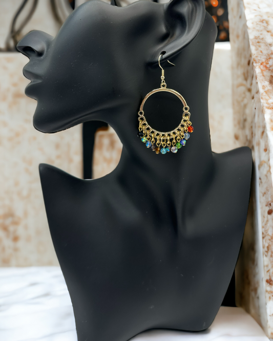 Multi-color Glass Crystals Gold-plated Hoop Earrings