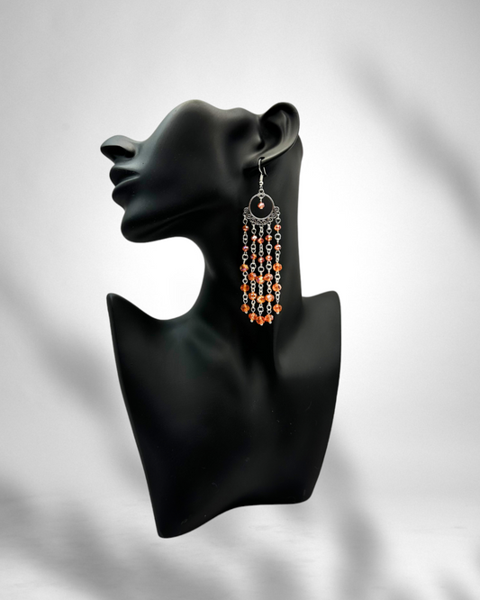 Orange Red Glass Crystals Dangle Earrings