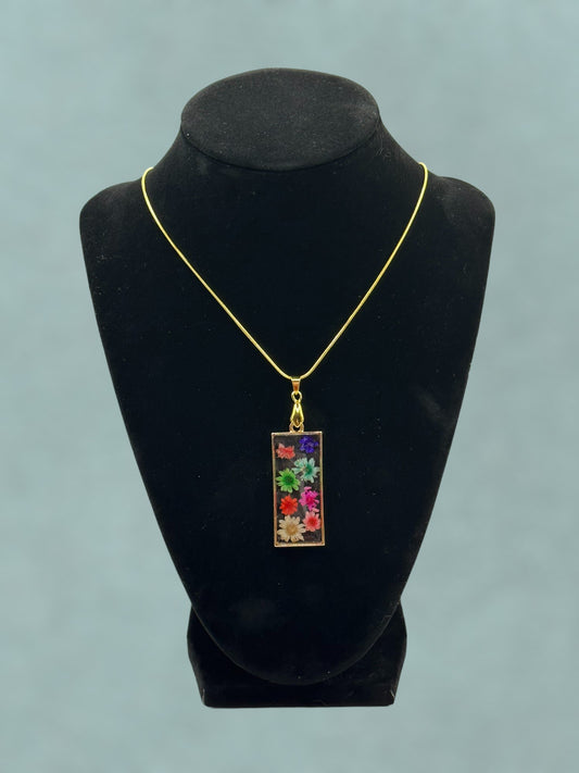 16" Necklace with Resin Framed Flowers