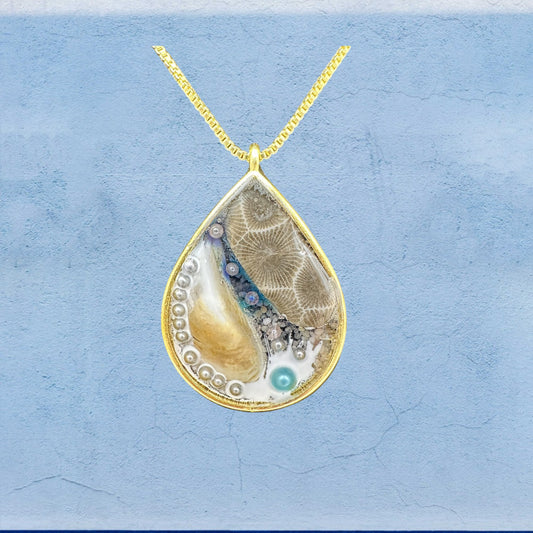Teardrop Bezel Necklace with Petoskey Stone