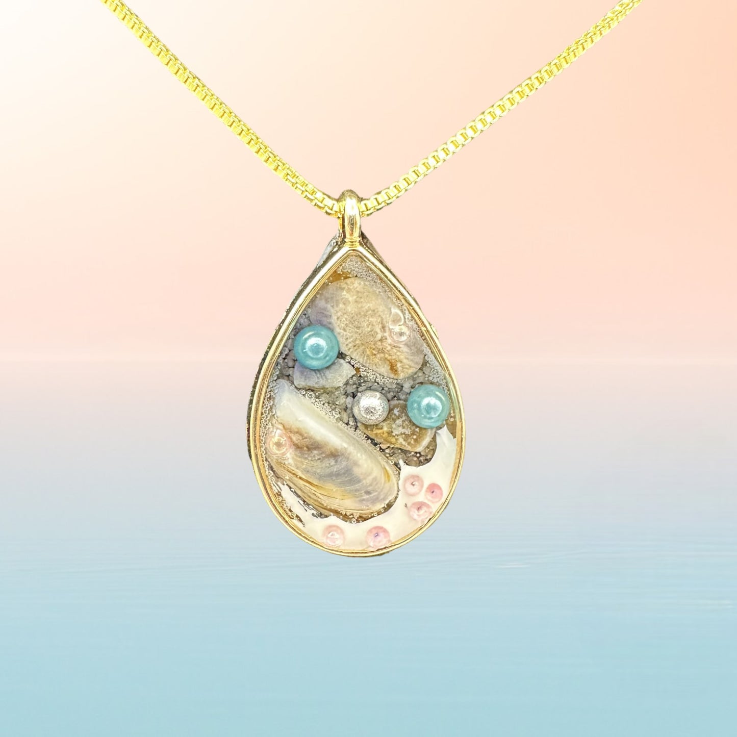 Gentle Waves Teardrop Beach Pendant Necklace